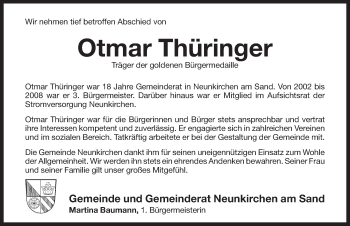 Traueranzeige von Otmar Thüringer von Pegnitz-Zeitung